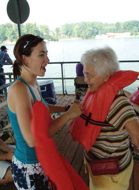 Camper getting ready for a ride on the boat